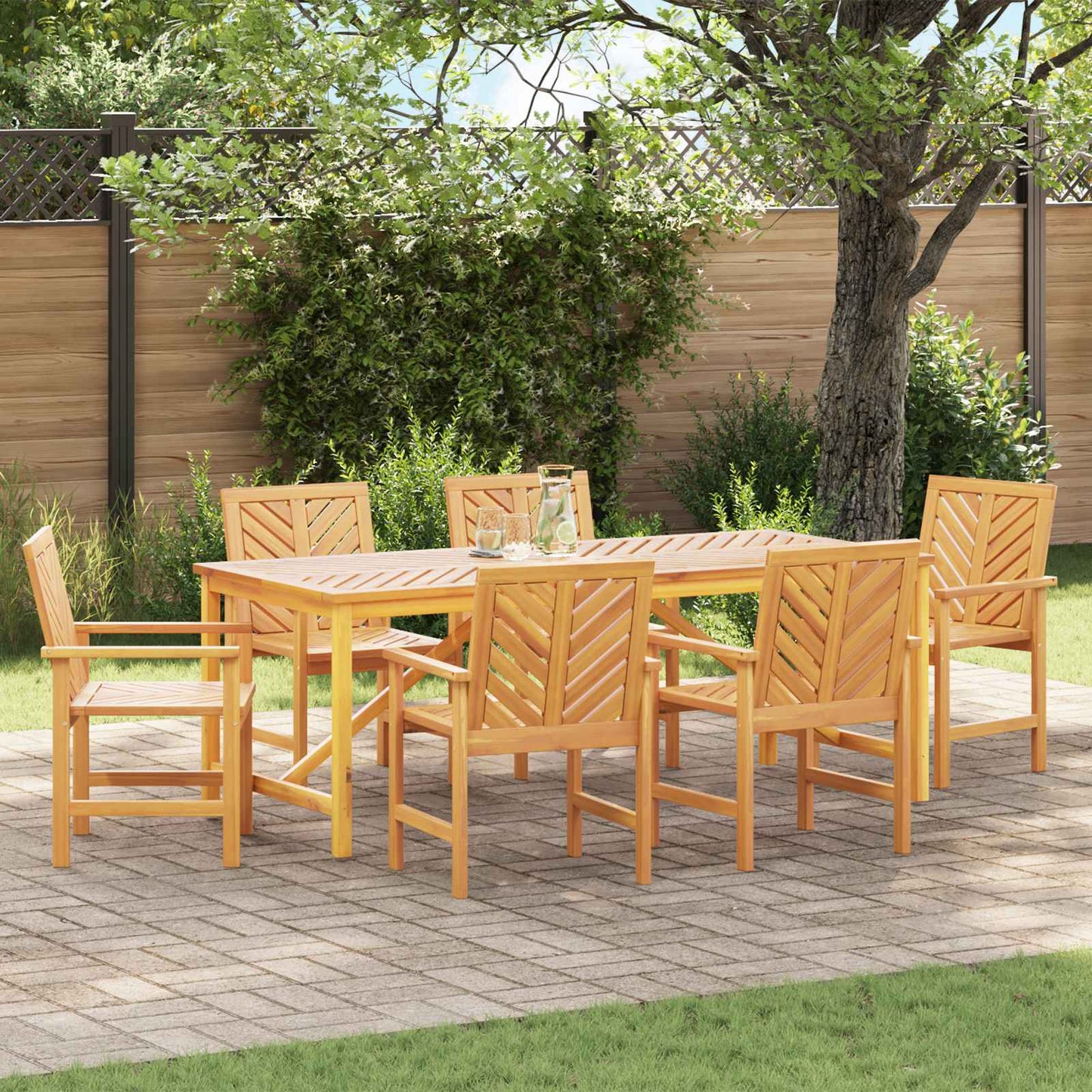 vidaXL Garden Dining Set 7 pcs Brown Solid Acacia Wood - 200 x 90 x 74 cm
