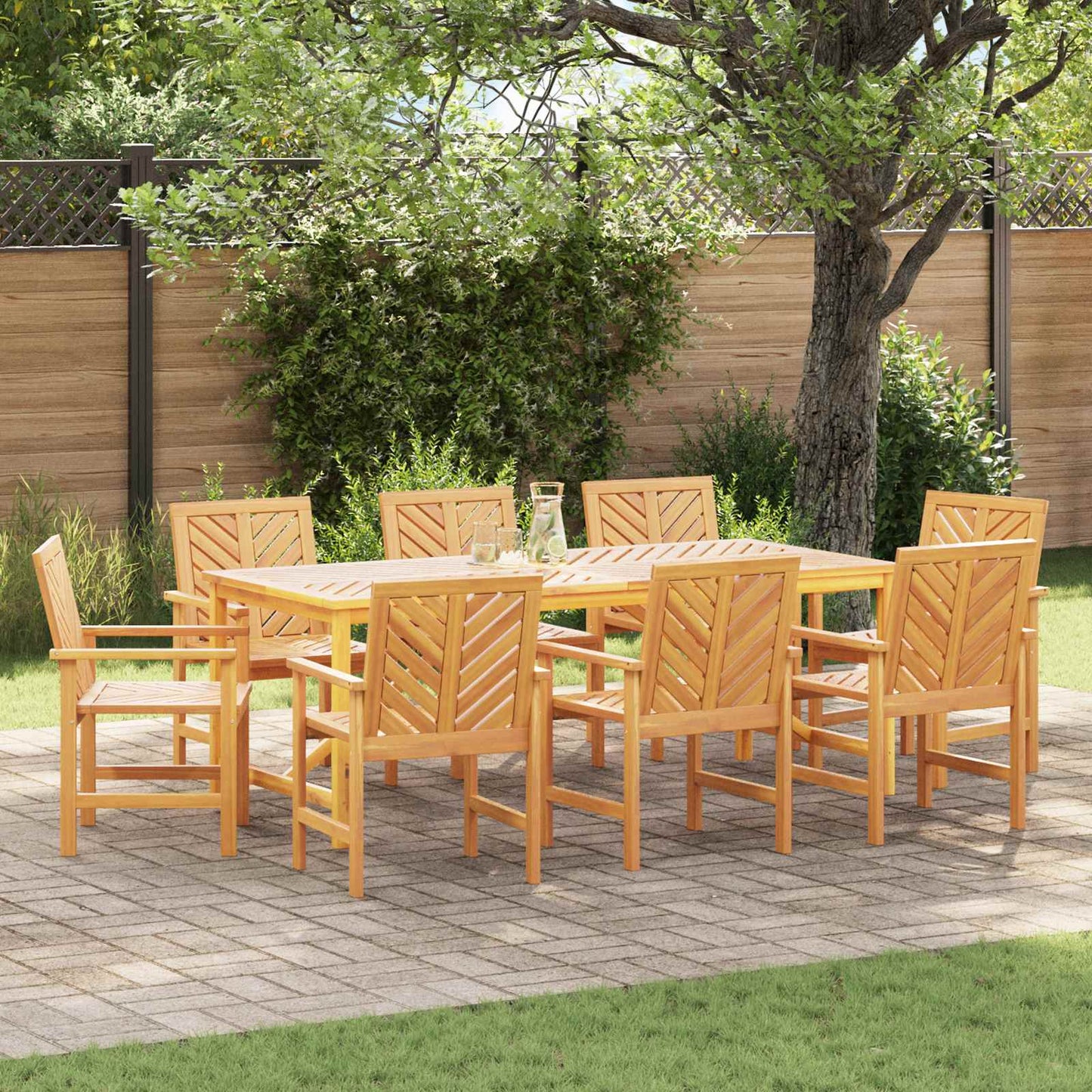 vidaXL Garden Dining Set 9 pcs Brown Solid Acacia Wood - 200 x 90 x 74 cm