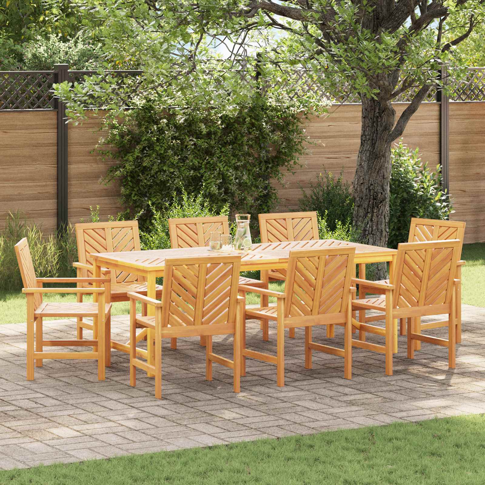 vidaXL Garden Dining Set 9 pcs Brown Solid Acacia Wood - 200 x 90 x 74 cm