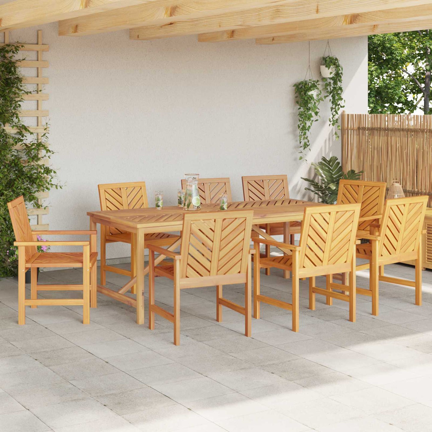 vidaXL Garden Dining Set 9 pcs Brown Solid Acacia Wood - 200 x 90 x 74 cm
