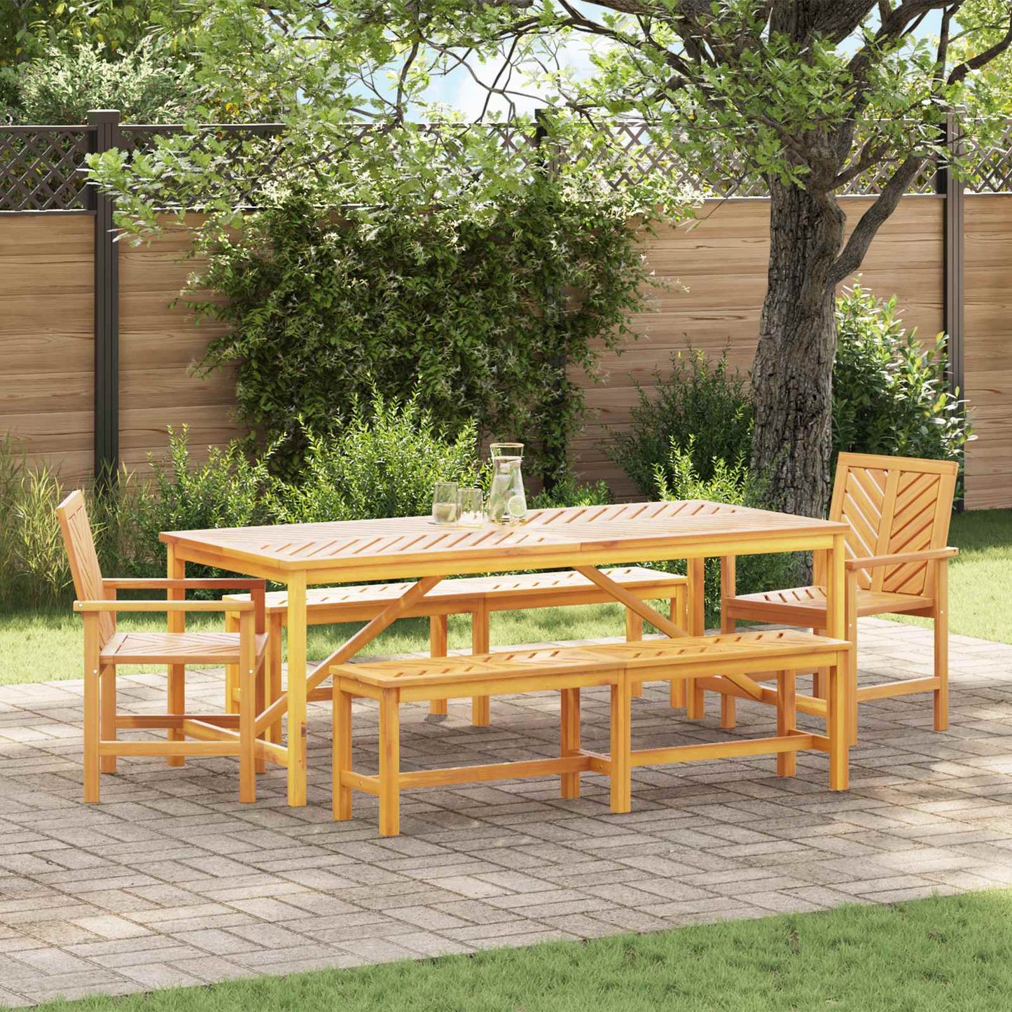 vidaXL Garden Dining Set 5 pcs Brown Solid Acacia Wood - 200 x 90 x 74 cm