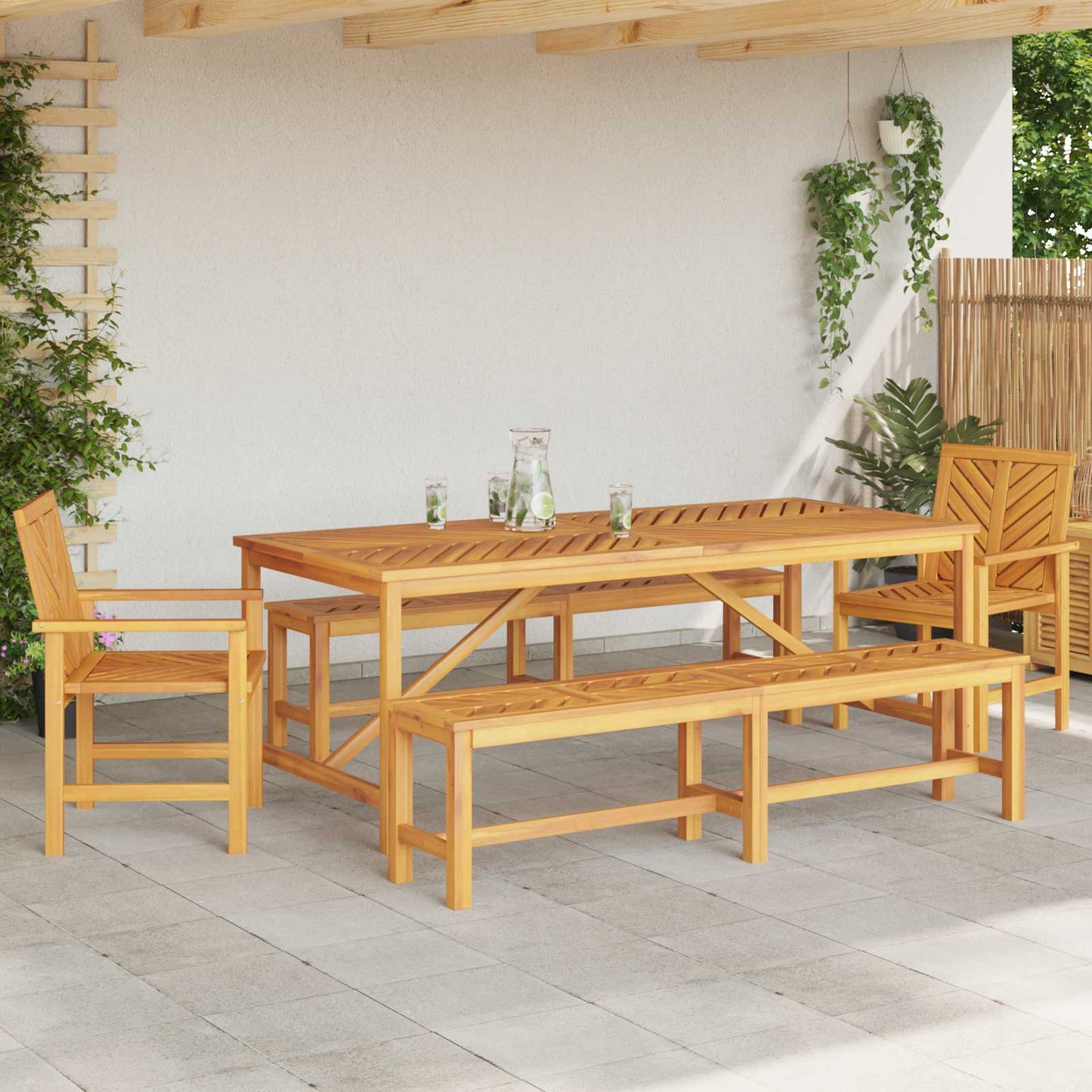 vidaXL Garden Dining Set 5 pcs Brown Solid Acacia Wood - 200 x 90 x 74 cm