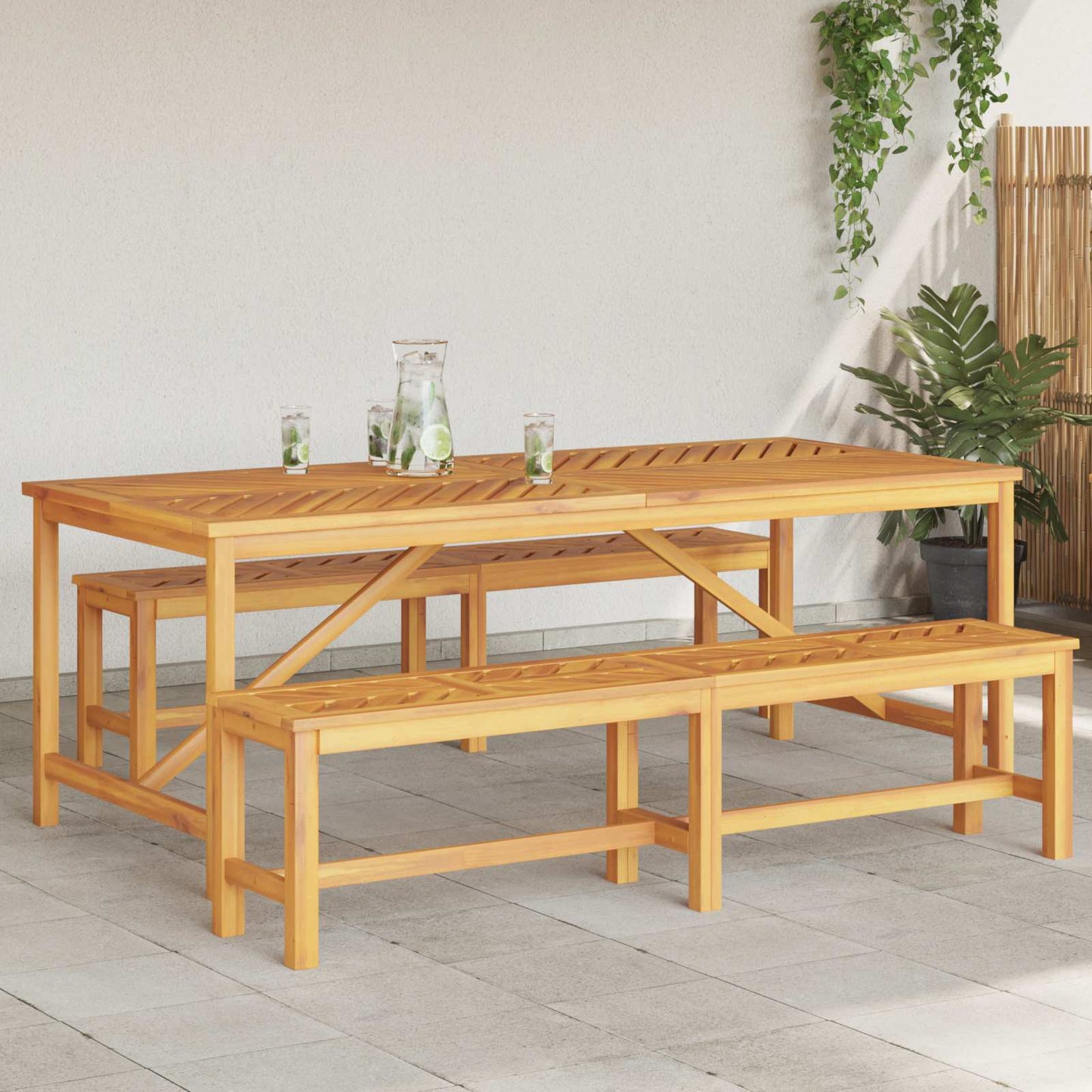 vidaXL Garden Dining Set 3 pcs Brown Solid Acacia Wood - 200 x 90 x 74 cm