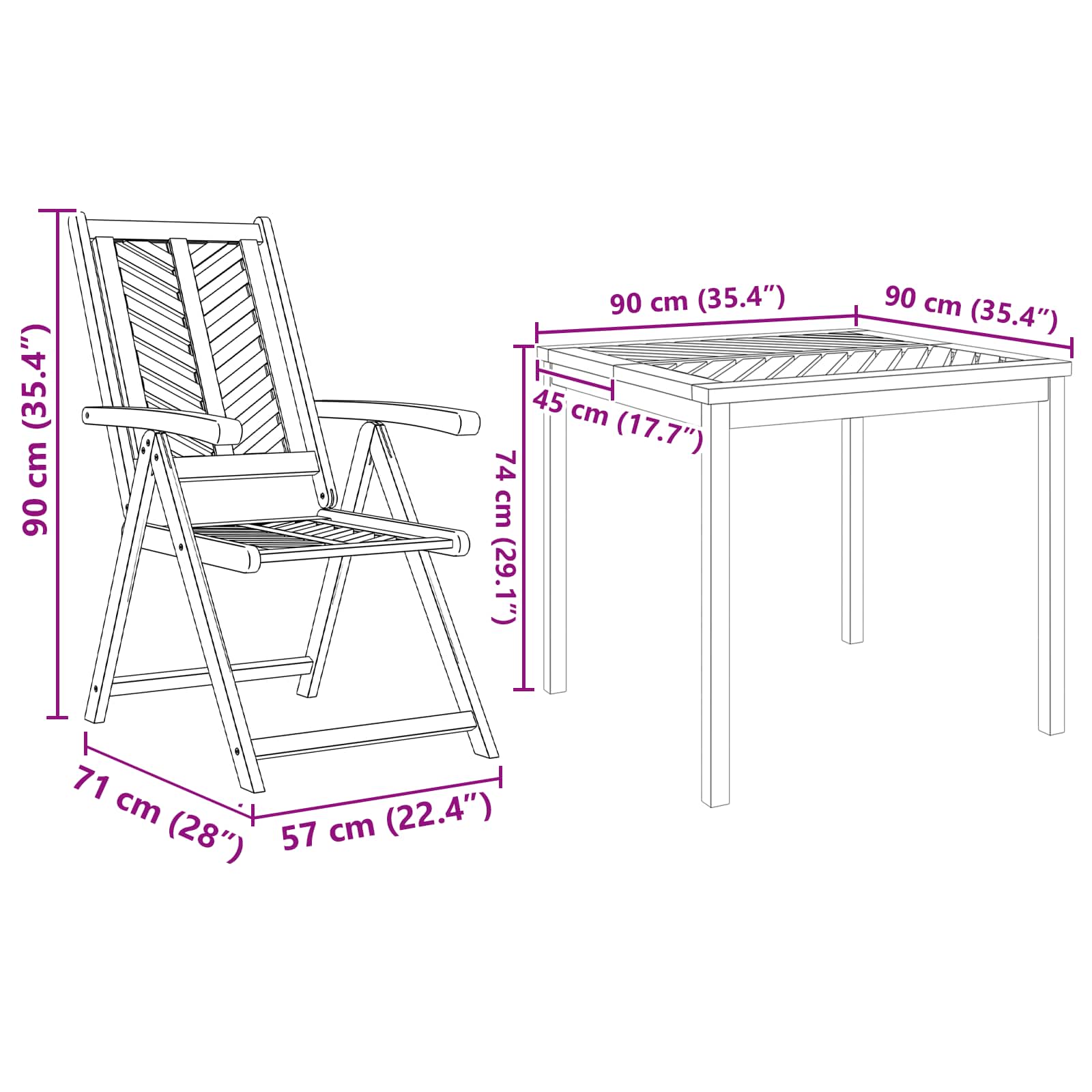 vidaXL Garden Dining Set 3 pcs Brown Solid Acacia Wood - 90 x 90 x 74 cm - 23630