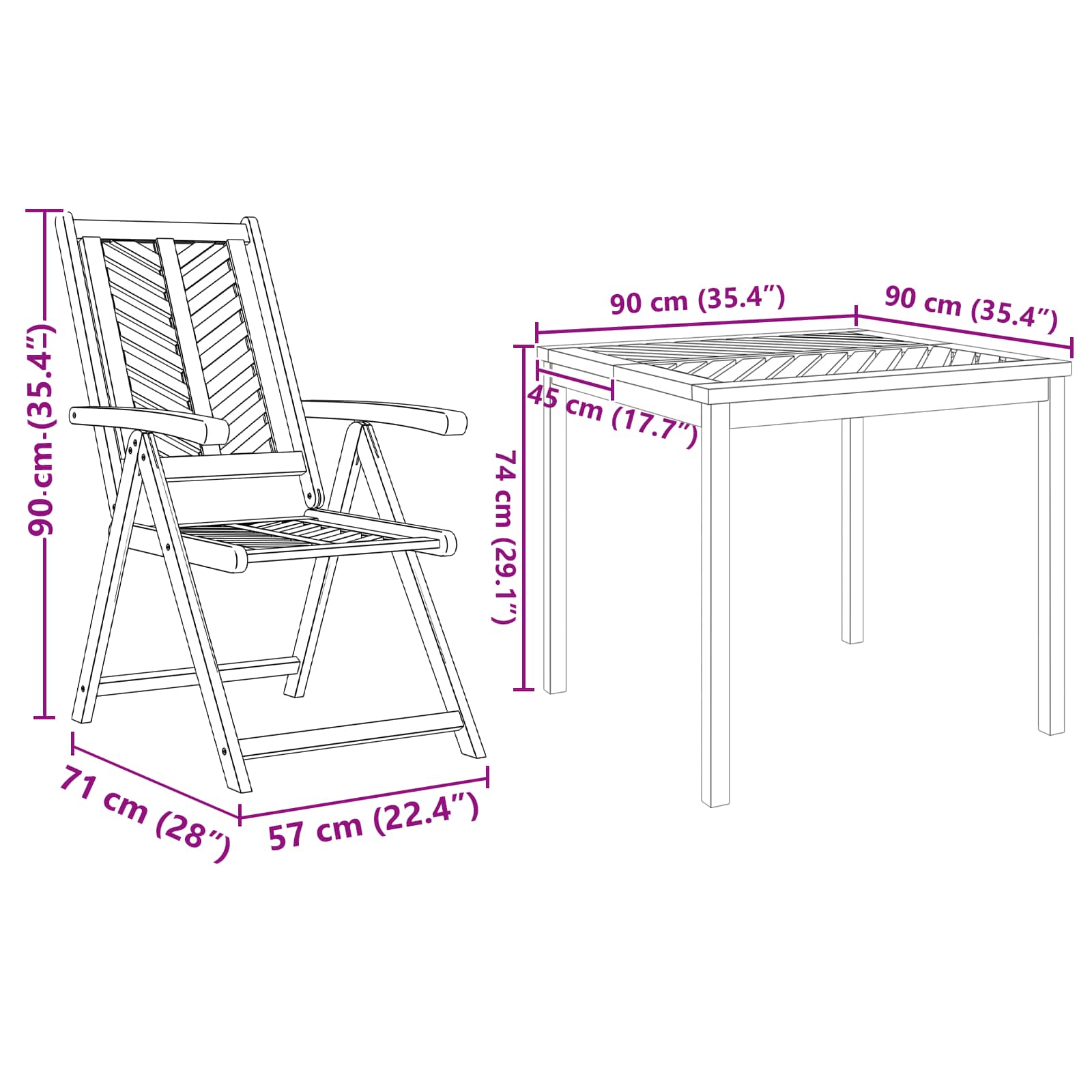 vidaXL Garden Dining Set 5 pcs Brown Solid Acacia Wood - 90 x 90 x 74 cm - 23634