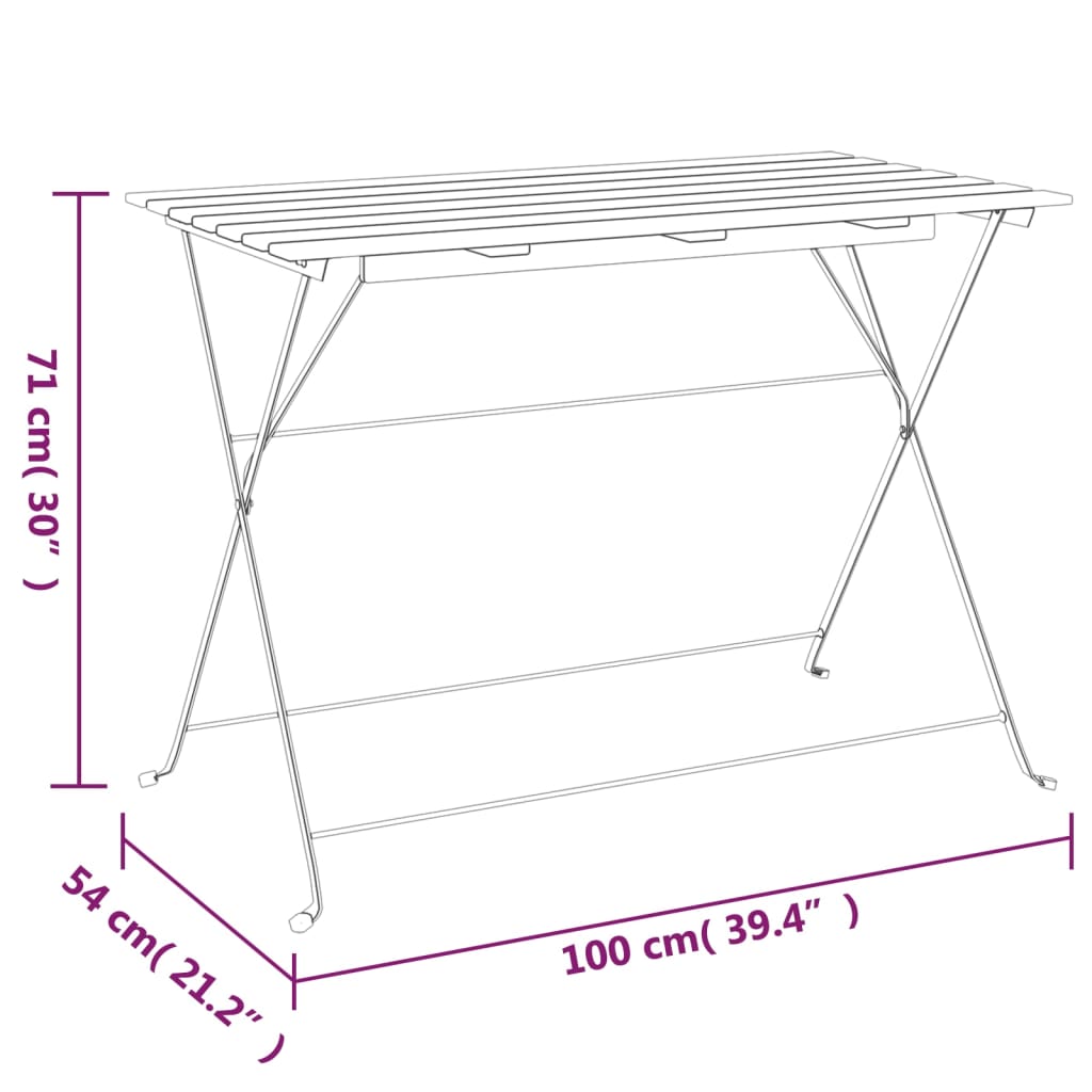 vidaXL Folding Bistro Table 100x54x71 cm Solid Wood Acacia and Steel - Brown