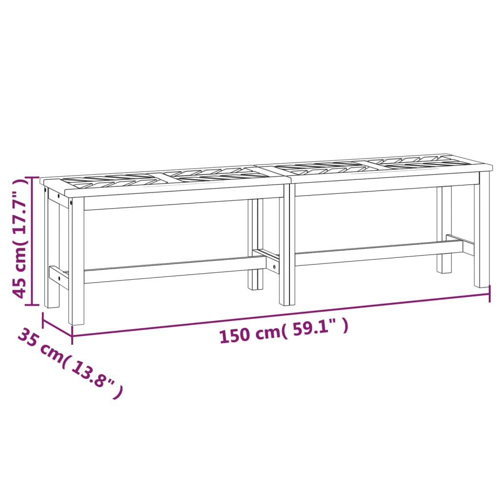 vidaXL Garden Bench 150 cm Solid Wood Acacia - Brown - 150 x 35 x 45 cm