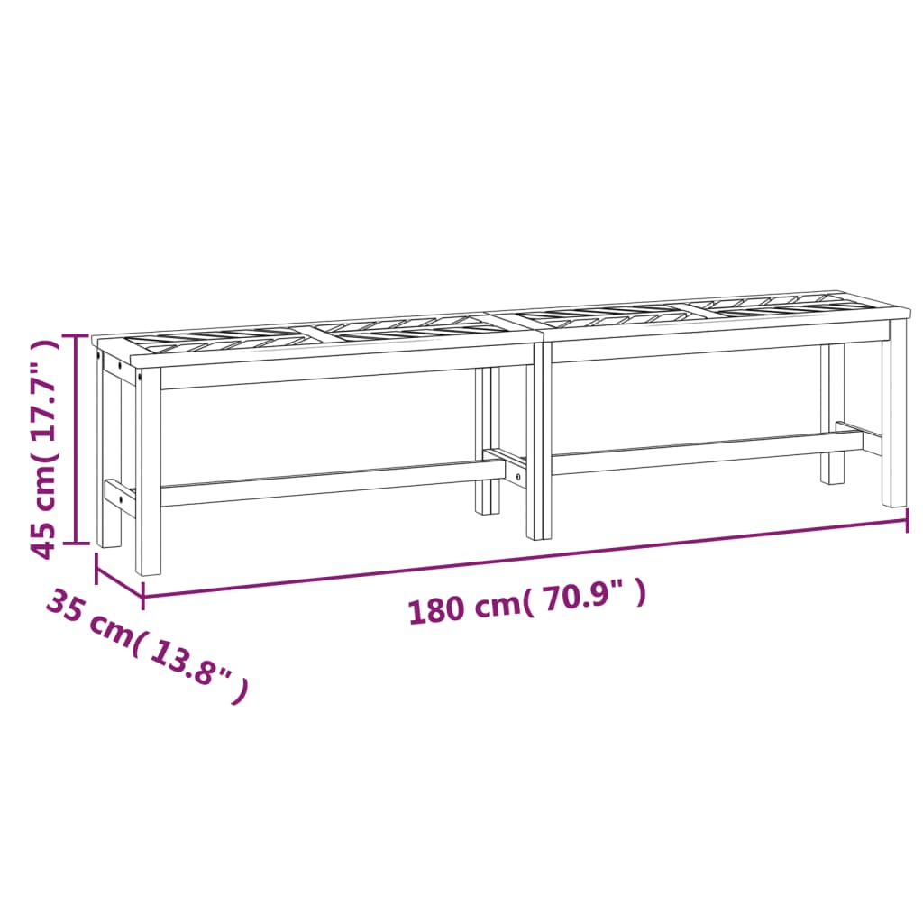 vidaXL Garden Bench 180 cm Solid Wood Acacia - Brown - 180 x 35 x 45 cm