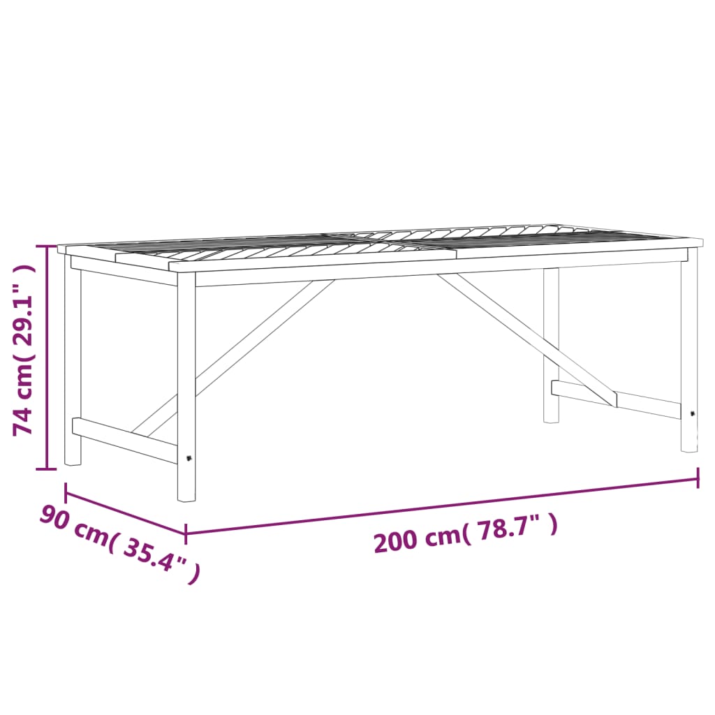 vidaXL Garden Dining Table 200x90x74 cm Solid Wood Acacia - Brown