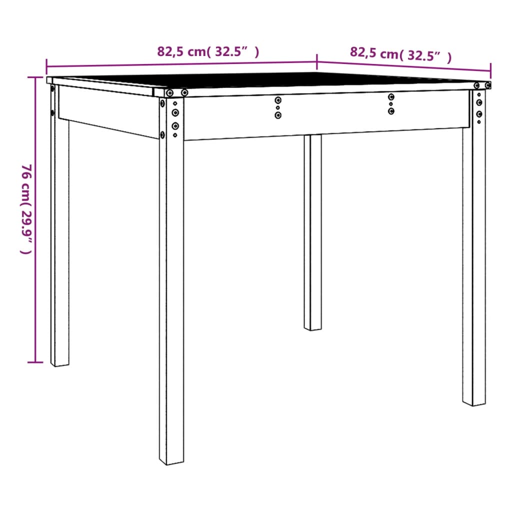 vidaXL Garden Table White 82.5x82.5x76 cm Solid Wood Pine