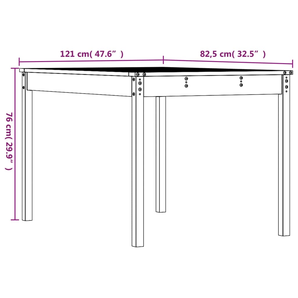 vidaXL Garden Table 121x82.5x76 cm Solid Wood Pine - Brown