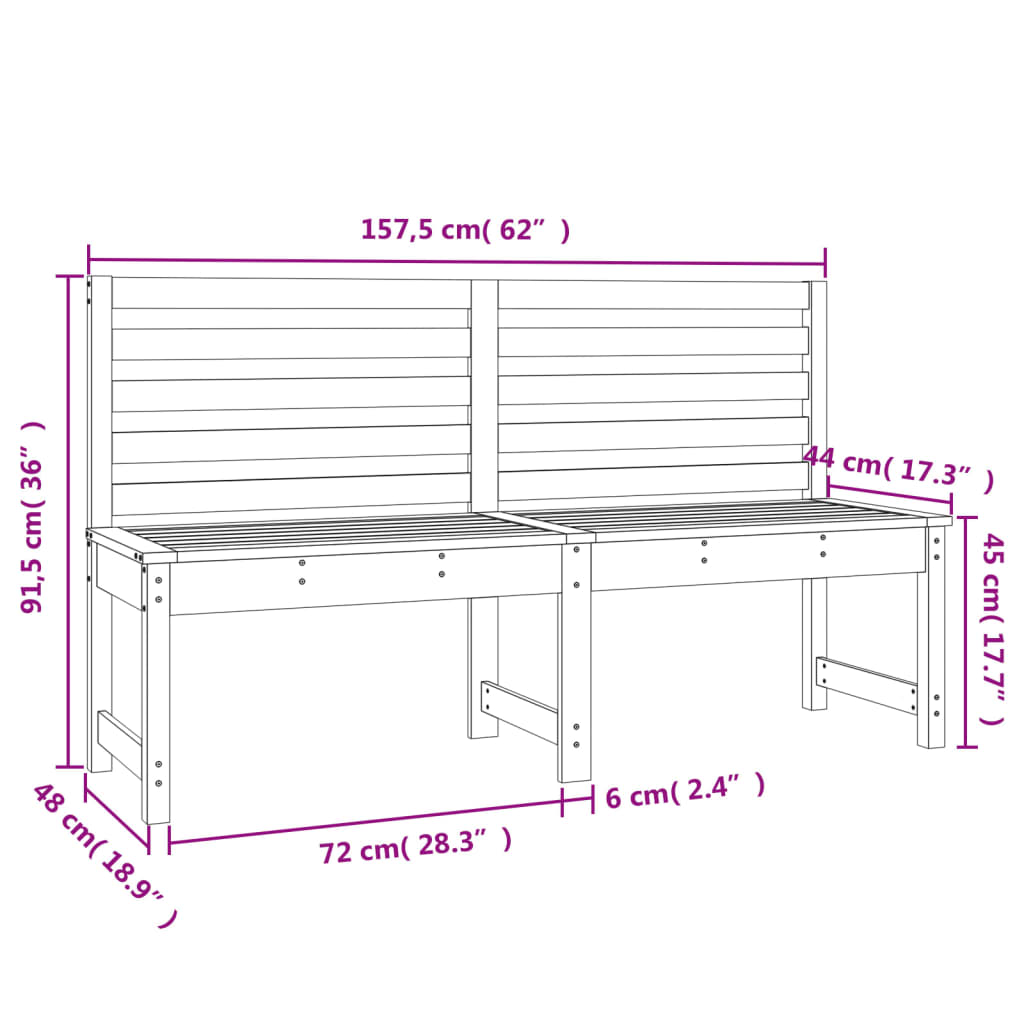 vidaXL Garden Bench Black 157.5 cm Solid Wood Pine - 157.5 x 48 x 91.5 cm