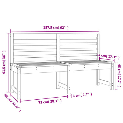 vidaXL Garden Bench Black 157.5 cm Solid Wood Pine - 157.5 x 48 x 91.5 cm
