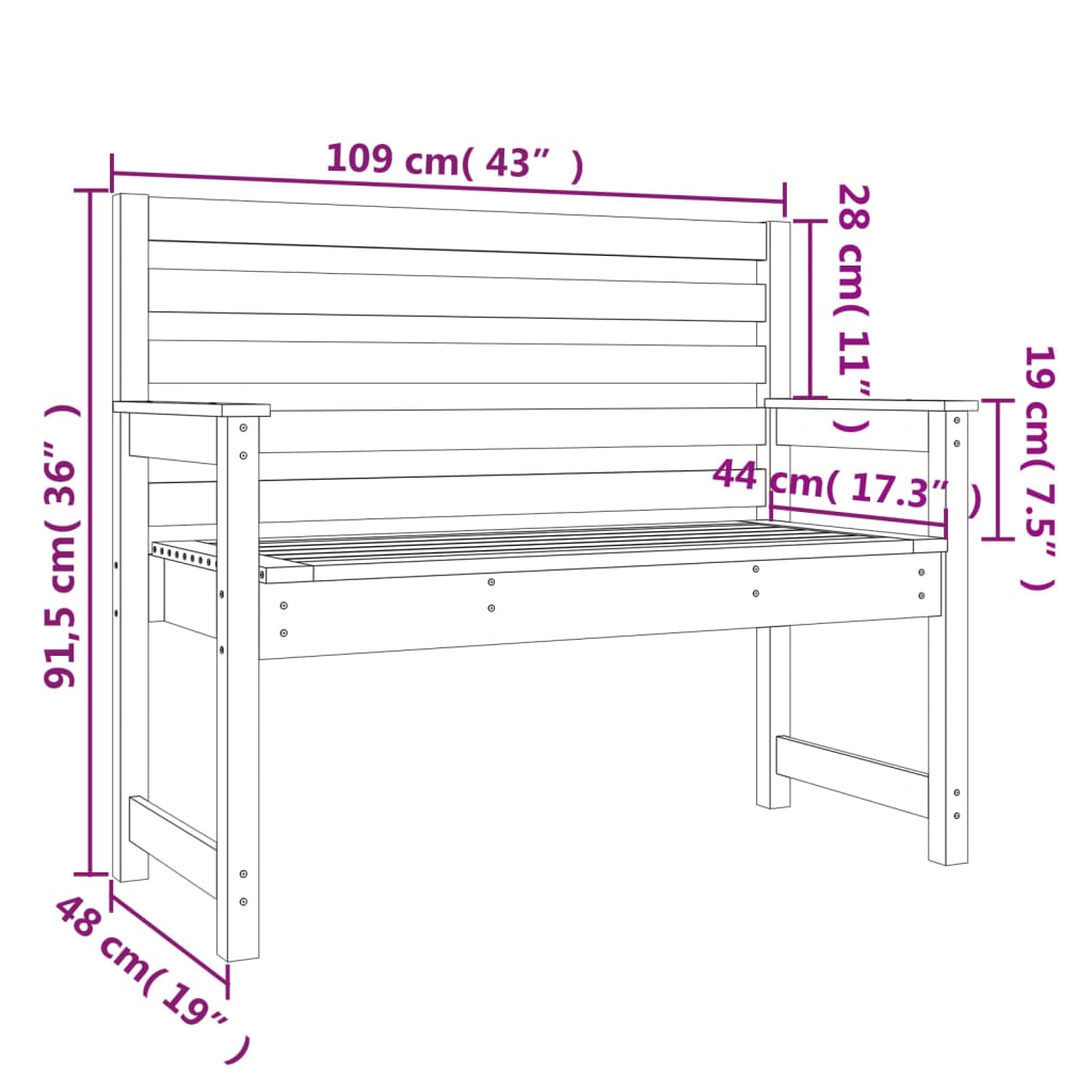 vidaXL Garden Bench 109x48x91.5 cm Solid Wood Douglas - Brown