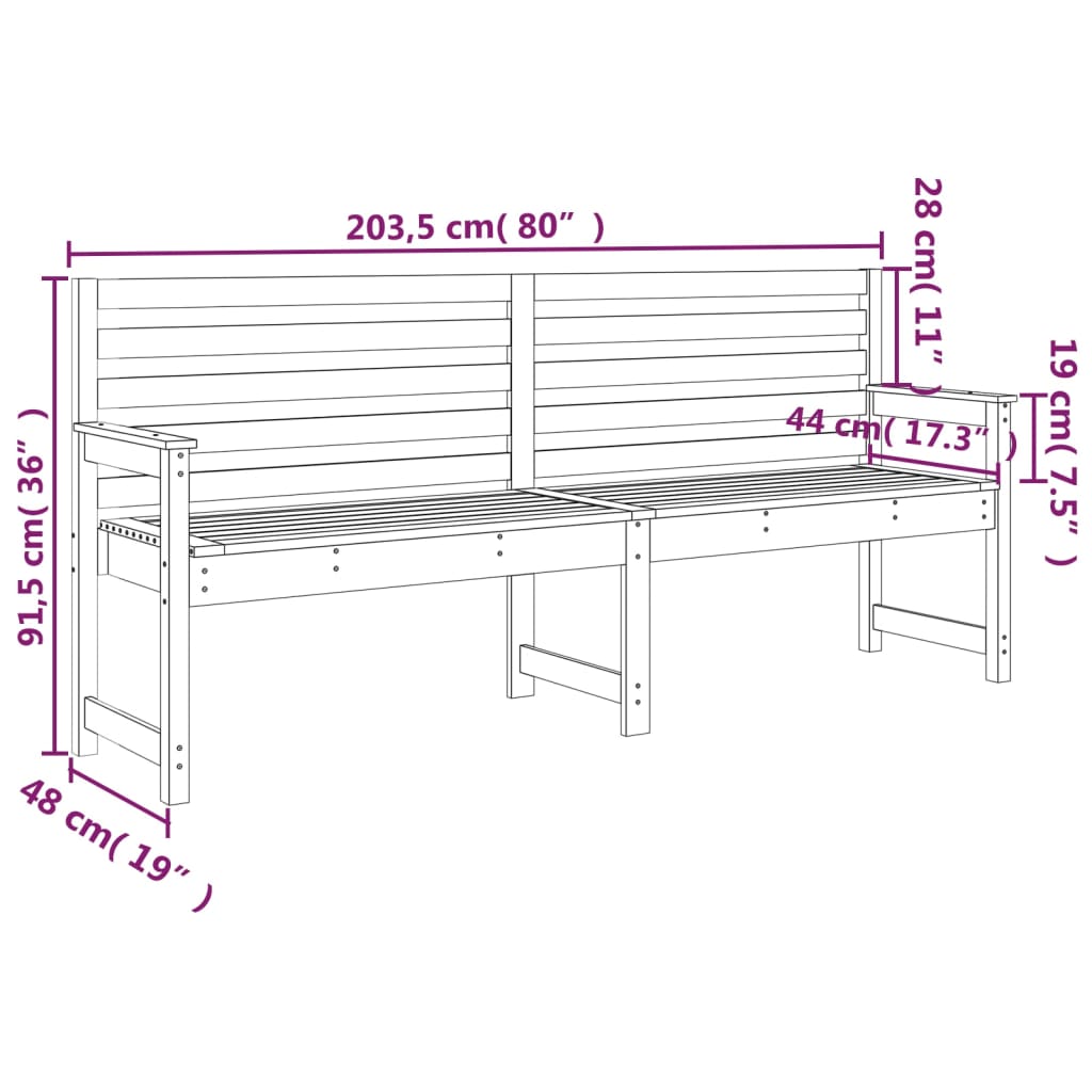 vidaXL Garden Bench 203.5x48x91.5 cm Solid Wood Pine - Brown