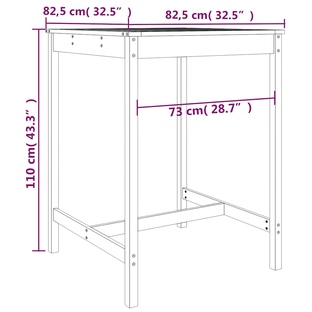 vidaXL Garden Table 82.5x82.5x110 cm Solid Wood Douglas - Brown