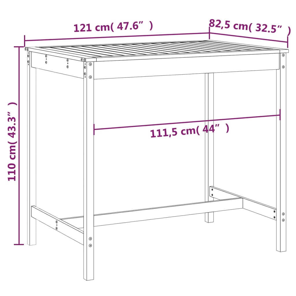 vidaXL Garden Table 121x82.5x110 cm Solid Wood Pine - Brown