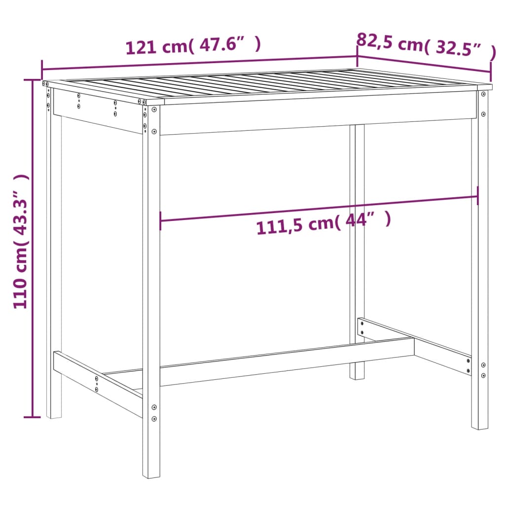 vidaXL Garden Table Grey 121x82.5x110 cm Solid Wood Pine