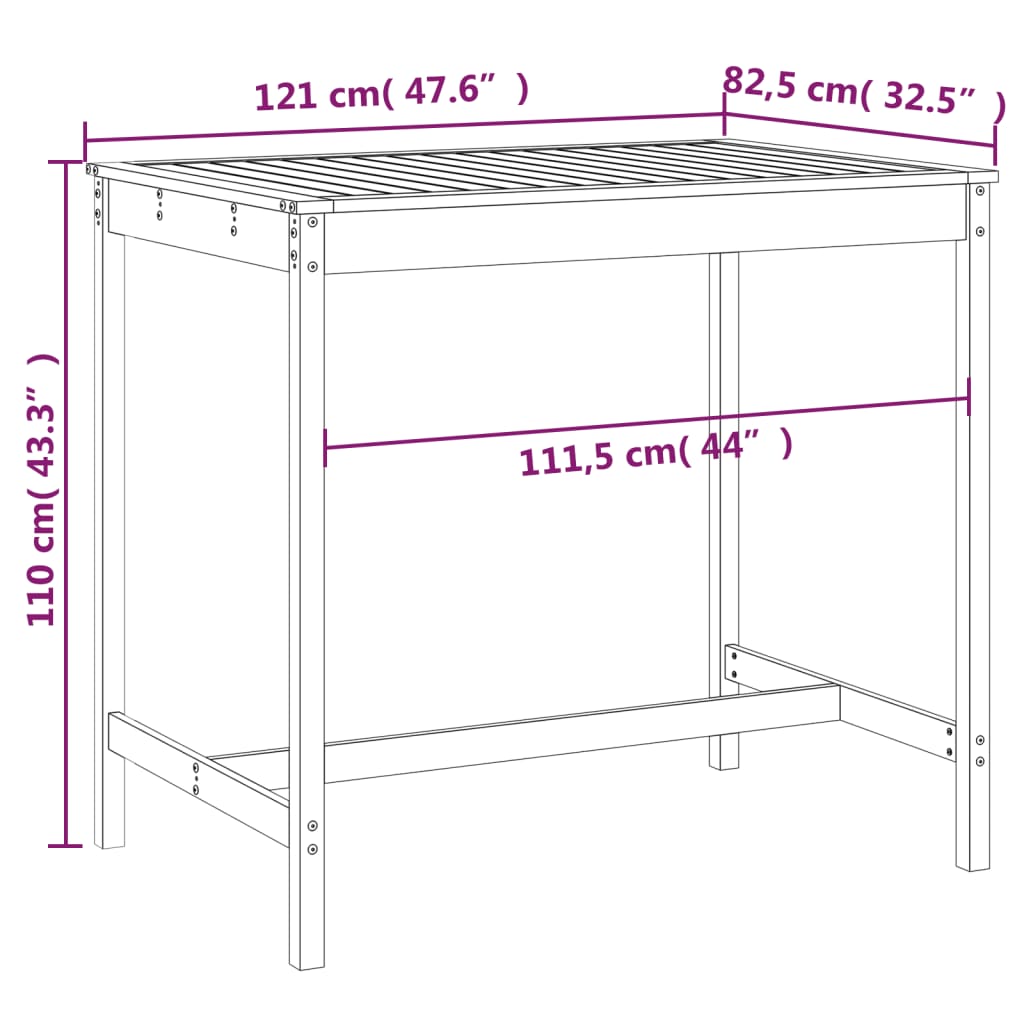 vidaXL Garden Table Honey Brown 121x82.5x110 cm Solid Wood Pine