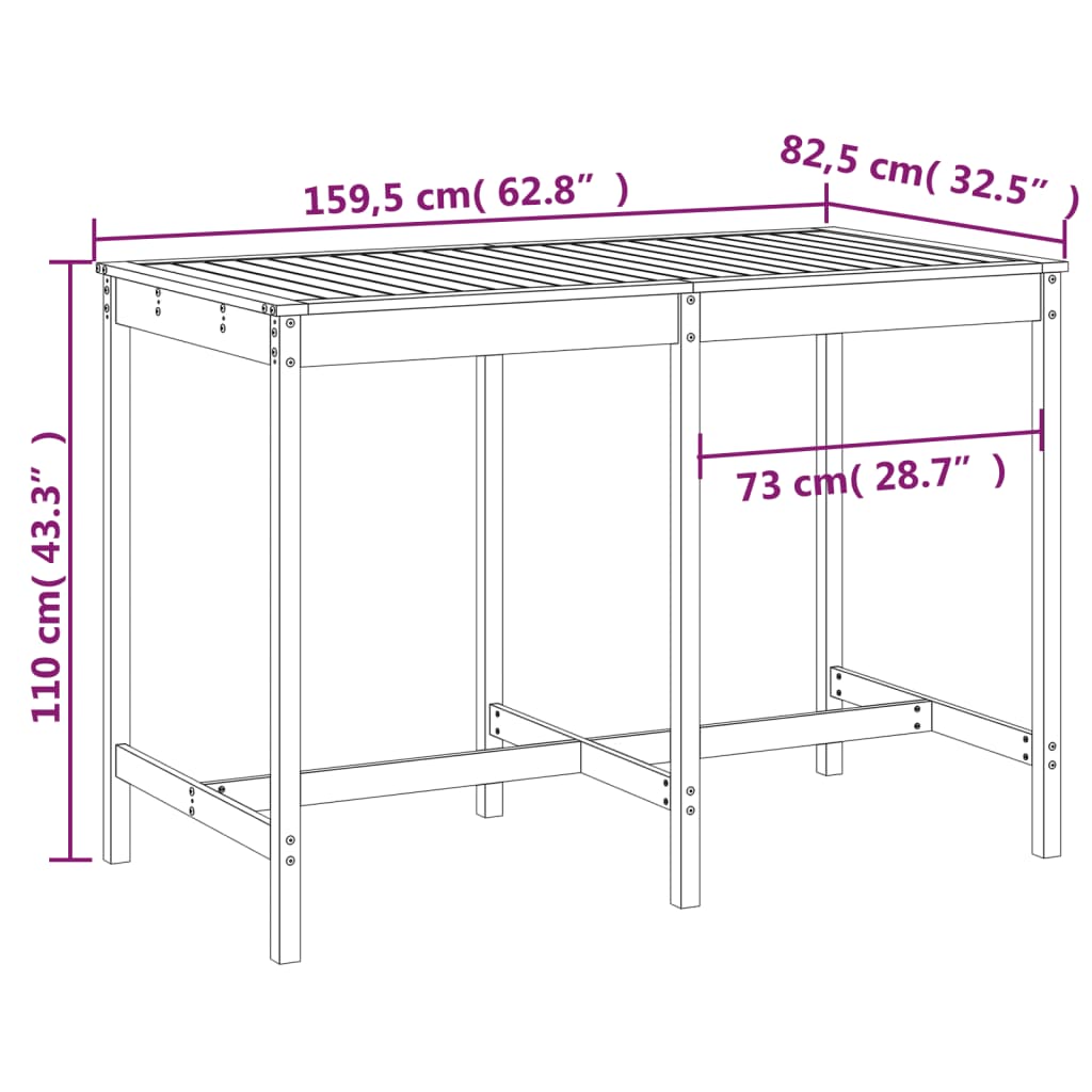 vidaXL Garden Table 159.5x82.5x110 cm Solid Wood Pine - Brown