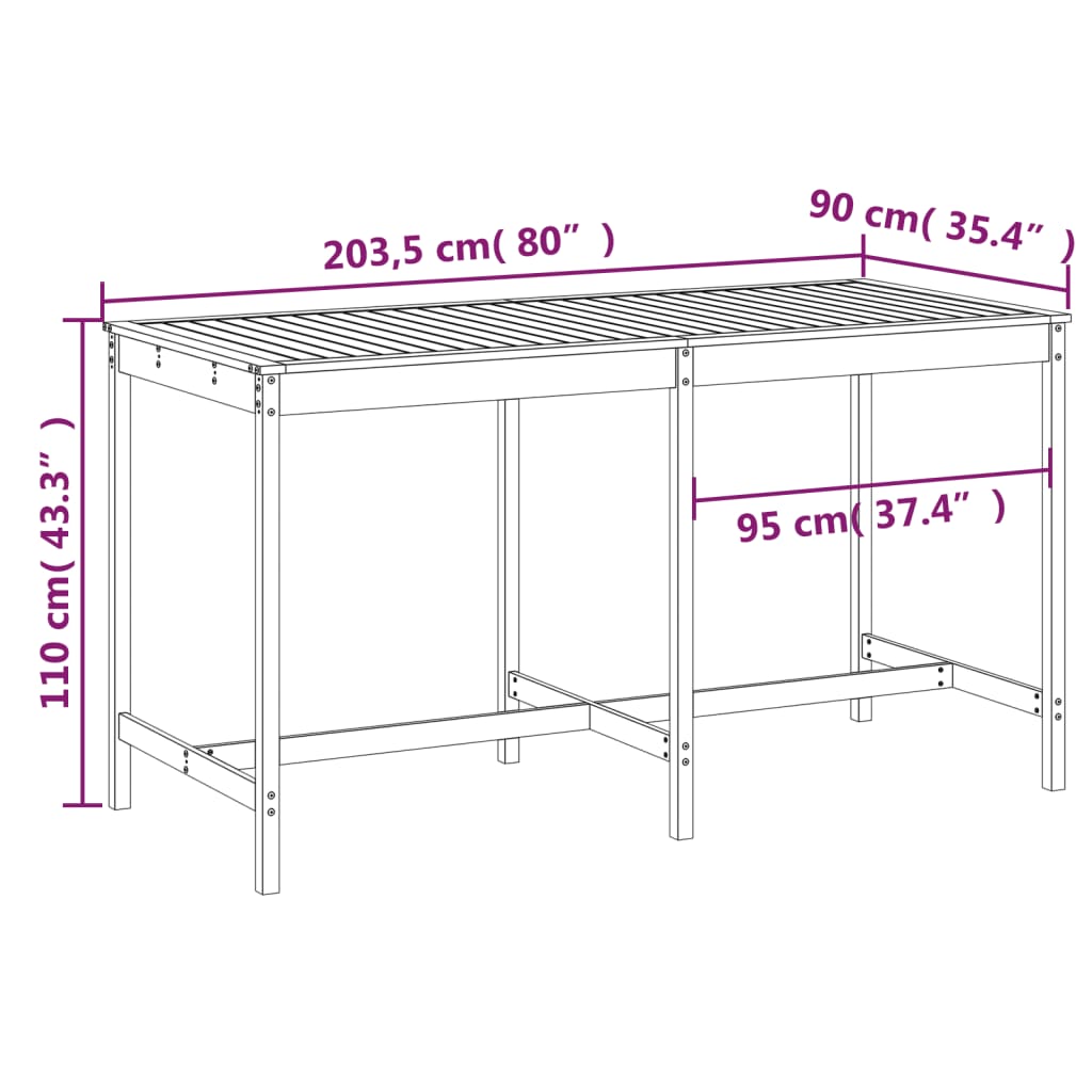 vidaXL Garden Table Honey Brown 203.5x90x110 cm Solid Wood Pine