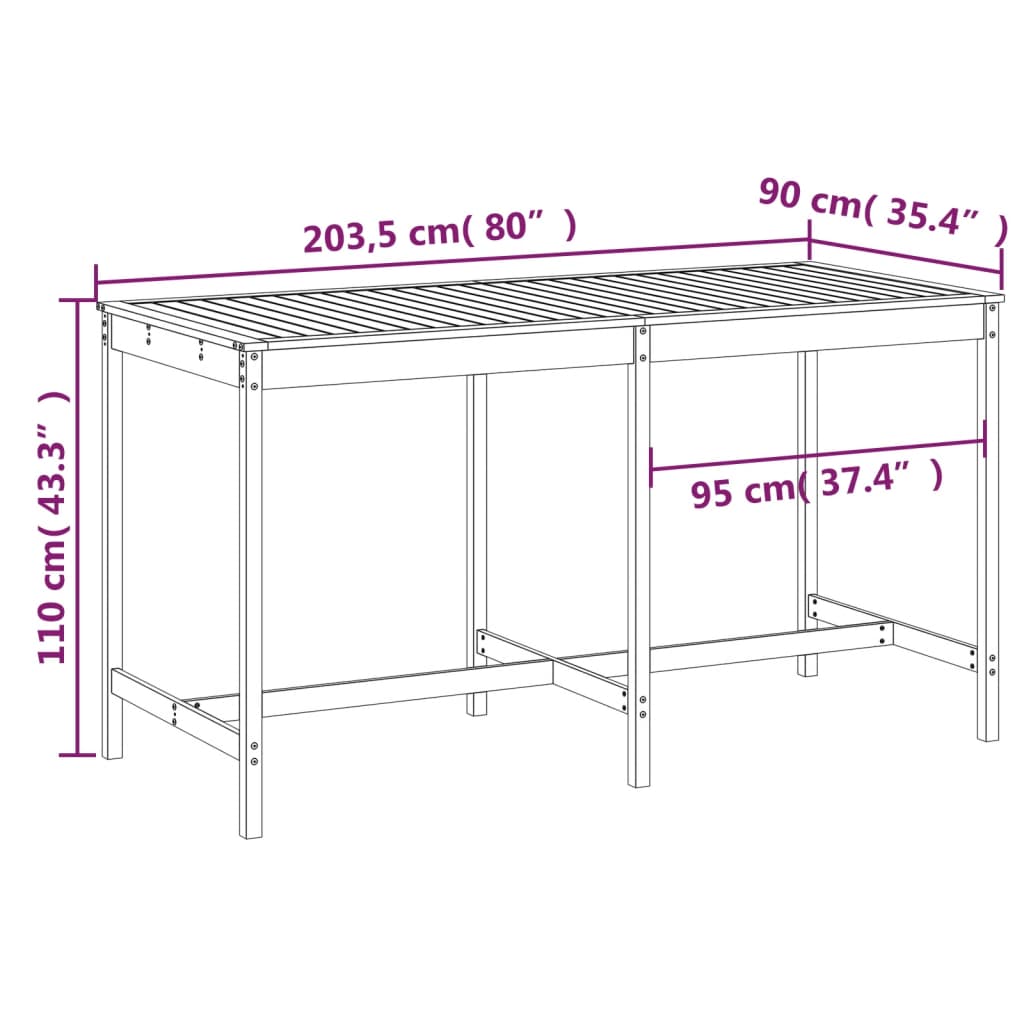 vidaXL Garden Table 203.5x90x110 cm Solid Wood Douglas - Brown