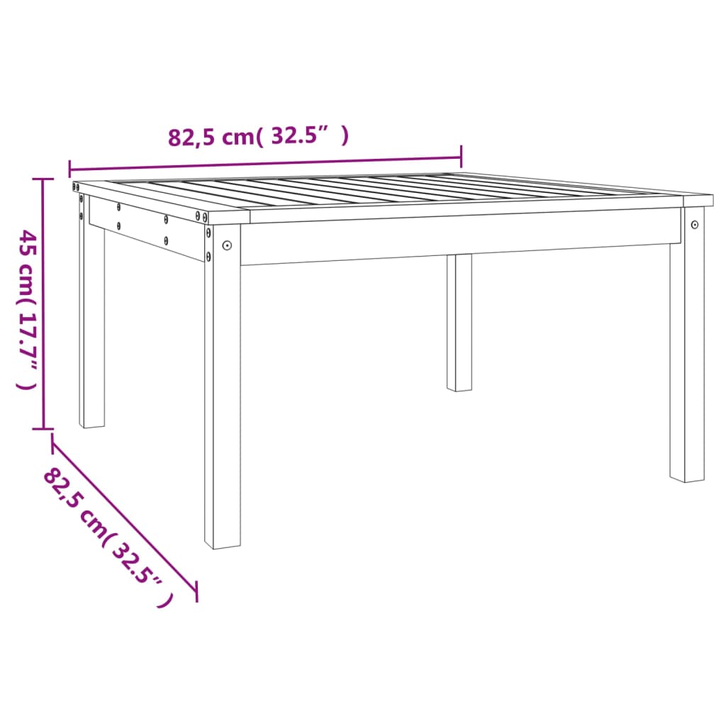 vidaXL Garden Table Honey Brown 82.5x82.5x45 cm Solid Wood Pine