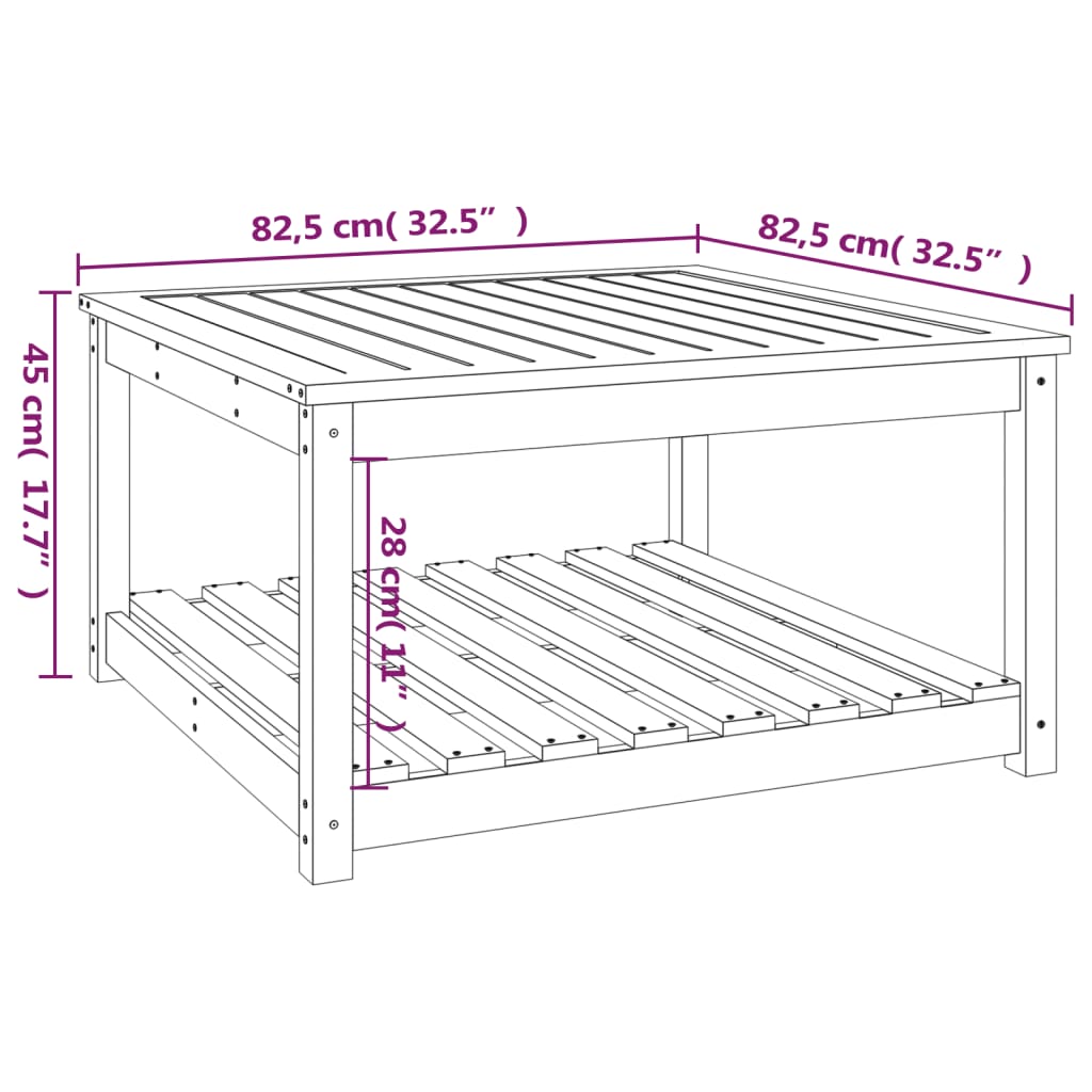 vidaXL Garden Table White 82.5x82.5x45 cm Solid Wood Pine - 28130
