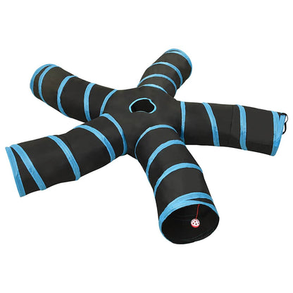 vidaXL Cat Tunnel 5-way Black and Blue 25 cm Polyester - 32183