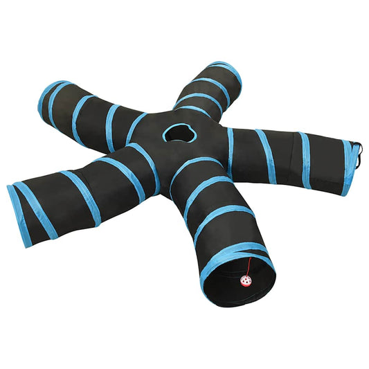 vidaXL Cat Tunnel 5-way Black and Blue 25 cm Polyester - 32183