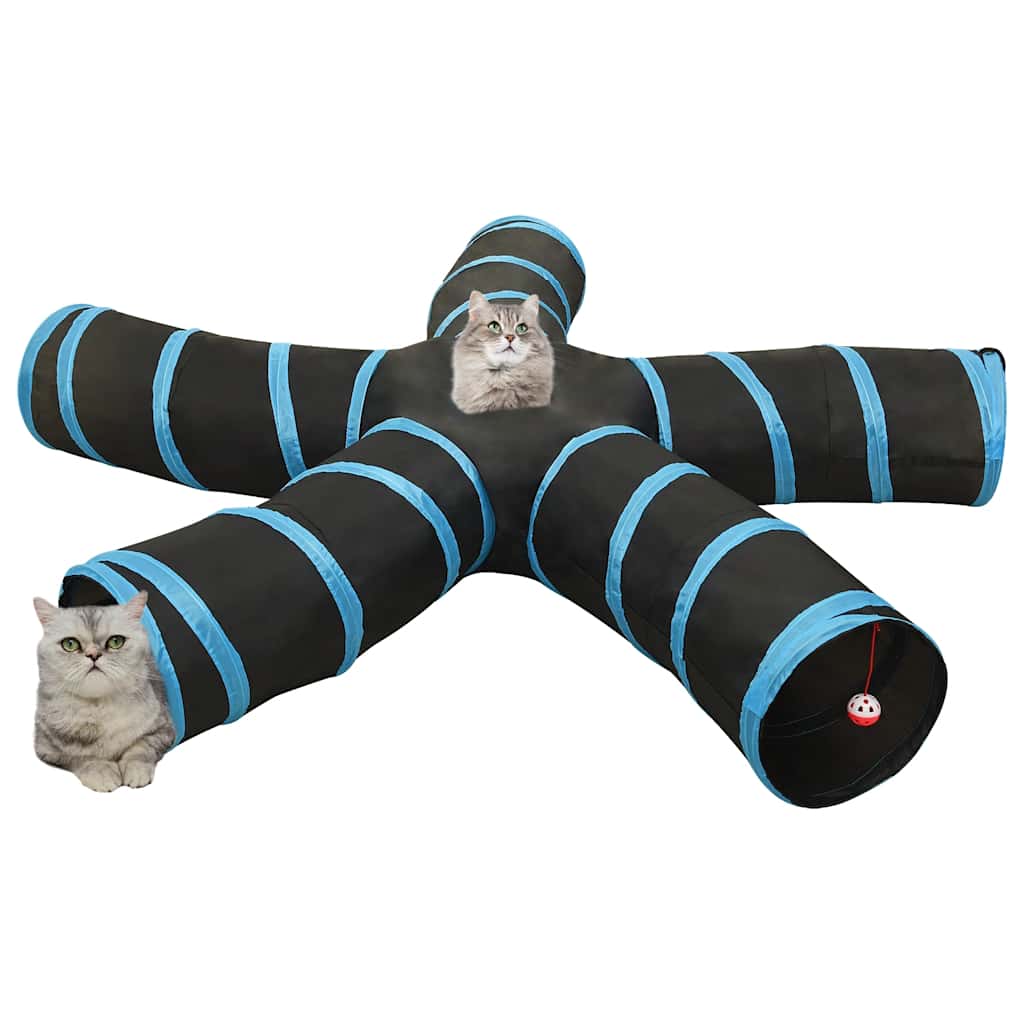 vidaXL Cat Tunnel 5-way Black and Blue 25 cm Polyester - 32183