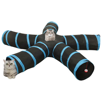 vidaXL Cat Tunnel 5-way Black and Blue 25 cm Polyester - 32183
