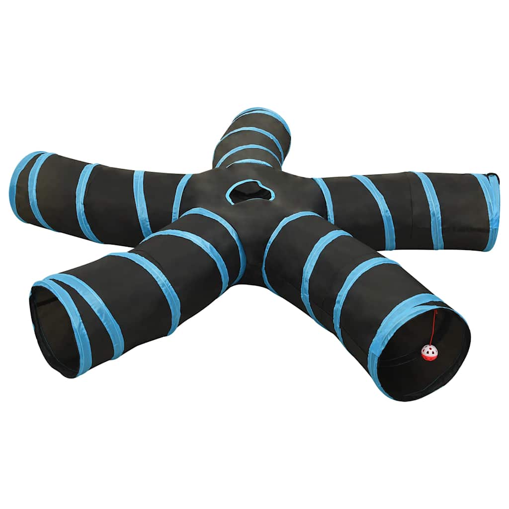 vidaXL Cat Tunnel 5-way Black and Blue 25 cm Polyester - 32183
