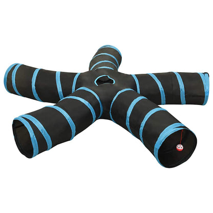 vidaXL Cat Tunnel 5-way Black and Blue 25 cm Polyester - 32183