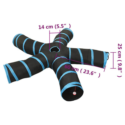 vidaXL Cat Tunnel 5-way Black and Blue 25 cm Polyester - 32183