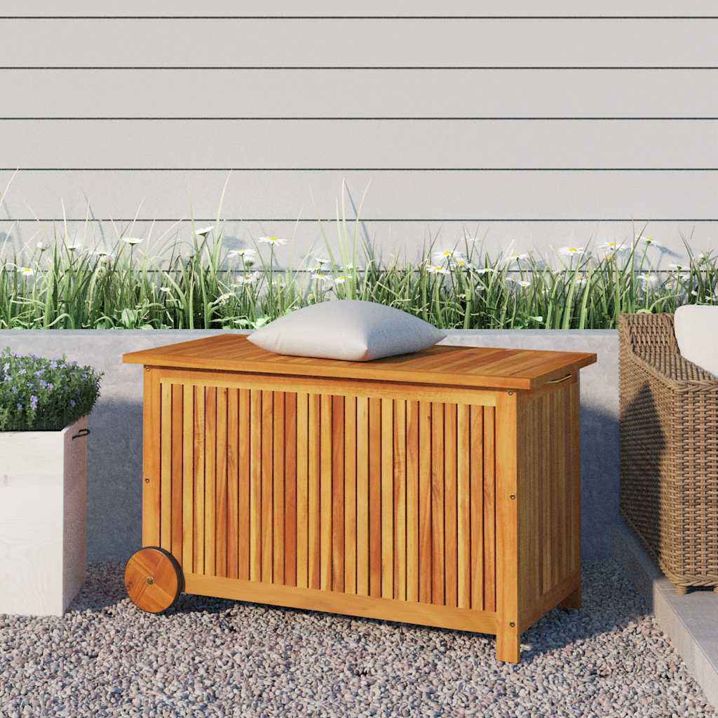 vidaXL Garden Storage Box with Wheels 90x50x58 cm Solid Wood Acacia - Brown