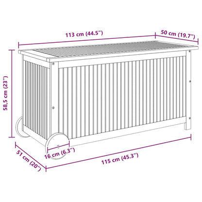vidaXL Garden Storage Box with Wheels 113x50x58 cm Solid Wood Acacia - Brown