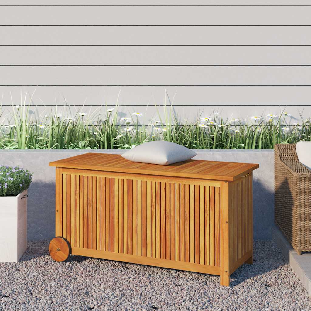 vidaXL Garden Storage Box with Wheels 113x50x58 cm Solid Wood Acacia - Brown