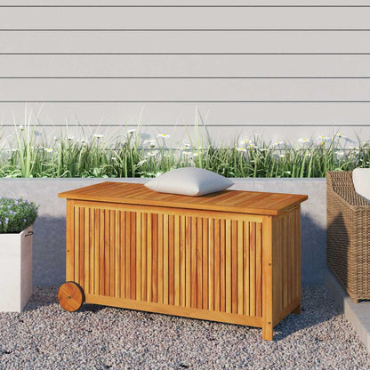vidaXL Garden Storage Box with Wheels 113x50x58 cm Solid Wood Acacia - Brown