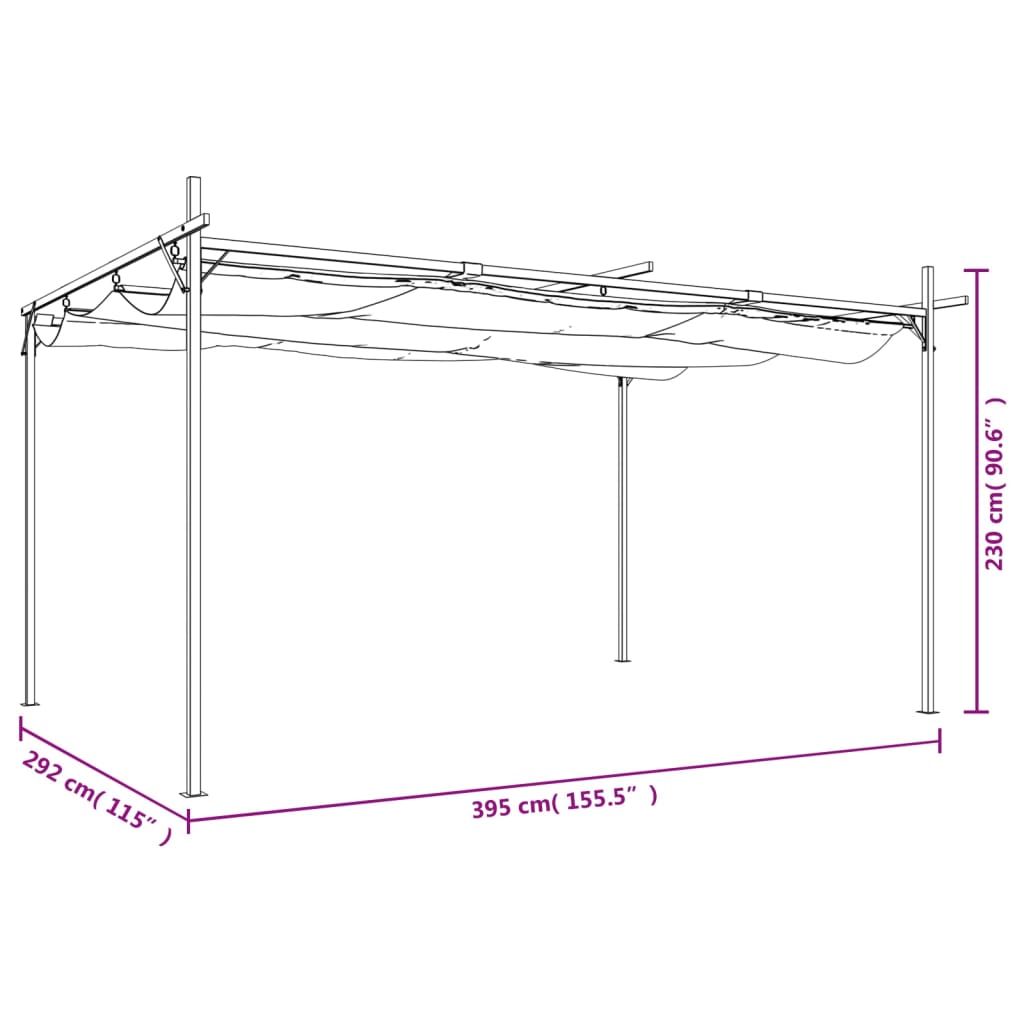 vidaXL Pergola with Retractable Roof Taupe 395x292x230 cm