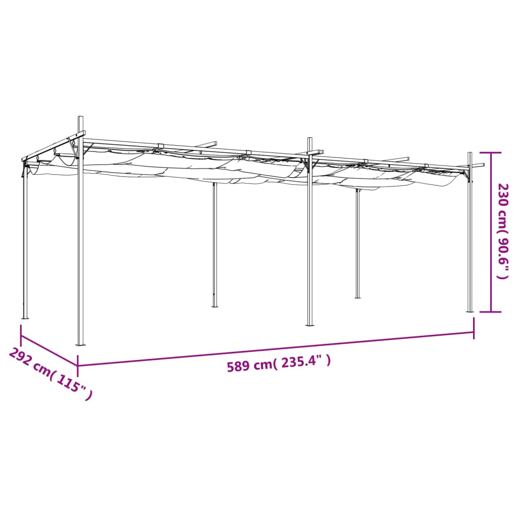 vidaXL Pergola with Retractable Roof Taupe 589x292x230 cm