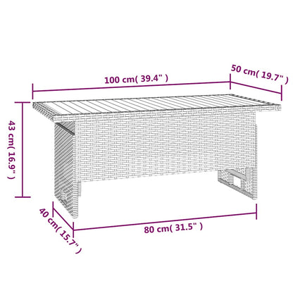 vidaXL Garden Table Grey 100x50x43/63 cm Solid Wood Acacia&Poly Rattan - Black