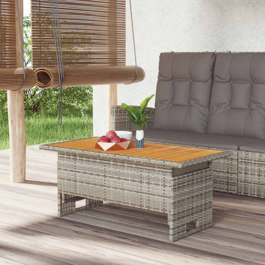 vidaXL Garden Table Grey 100x50x43/63 cm Solid Wood Acacia&Poly Rattan - Black