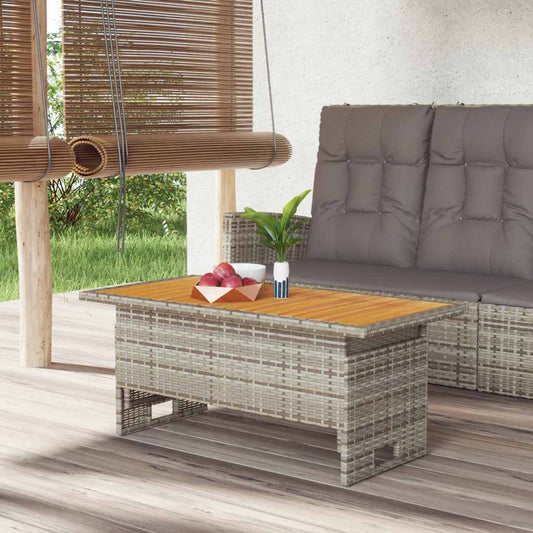 vidaXL Garden Table Grey 100x50x43/63 cm Solid Wood Acacia&Poly Rattan - Black