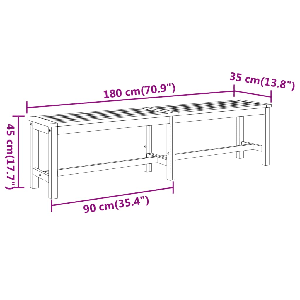 vidaXL Garden Bench 180x35x45 cm Solid Wood Acacia - Brown