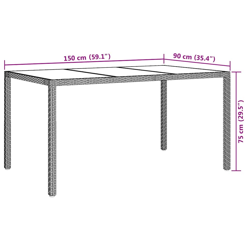 vidaXL Garden Table Black 150 x 90 x 75 cm Poly Rattan