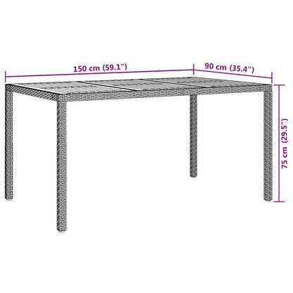 vidaXL Garden Table Black 150 x 90 x 75 cm Poly Rattan - 24985