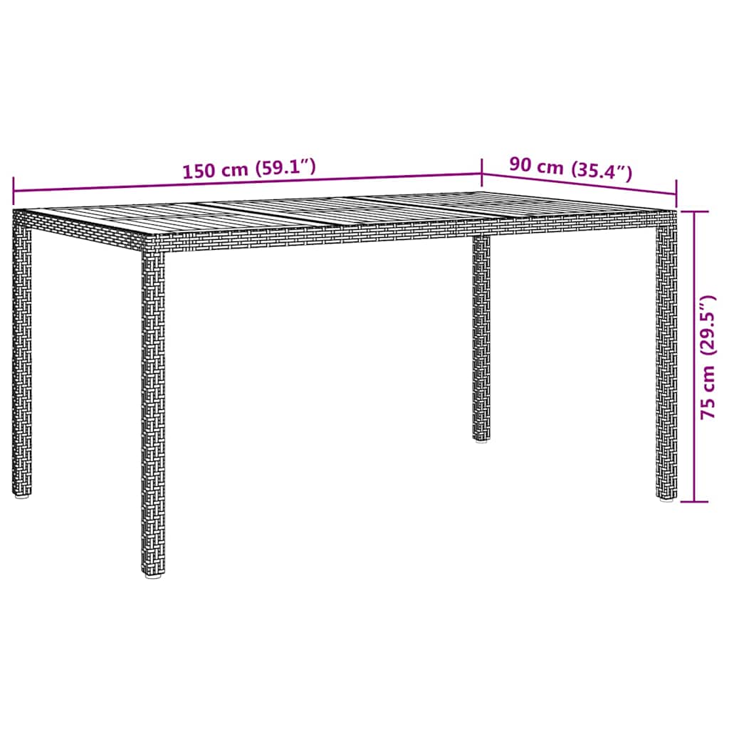 vidaXL Garden Table Grey 150 x 90 x 75 cm Poly Rattan - 24998