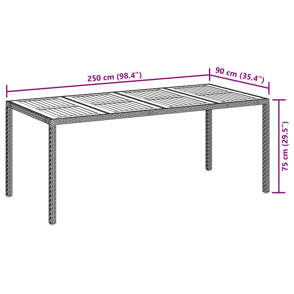 vidaXL Garden Table Black 190 x 90 x 75 cm Poly Rattan