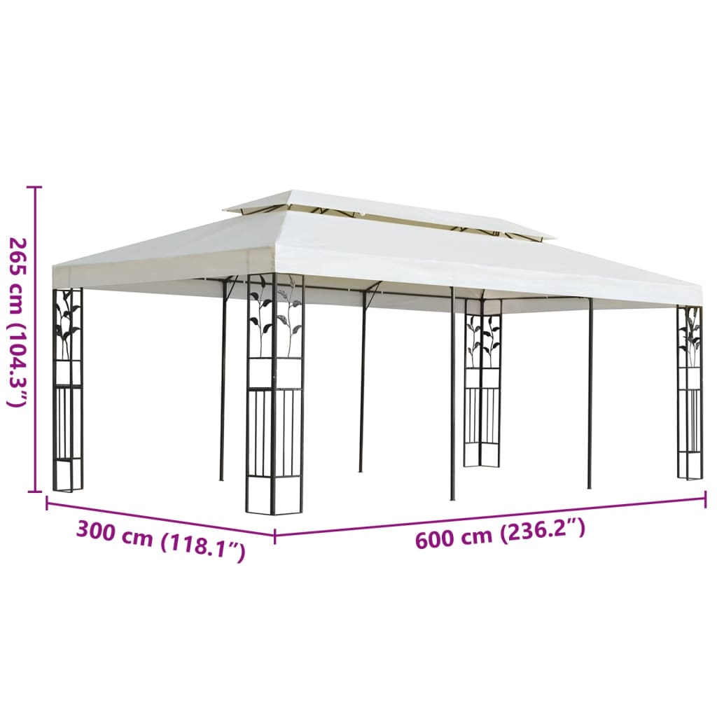 vidaXL Gazebo with Double Roof White 6x3 m Steel - Cream